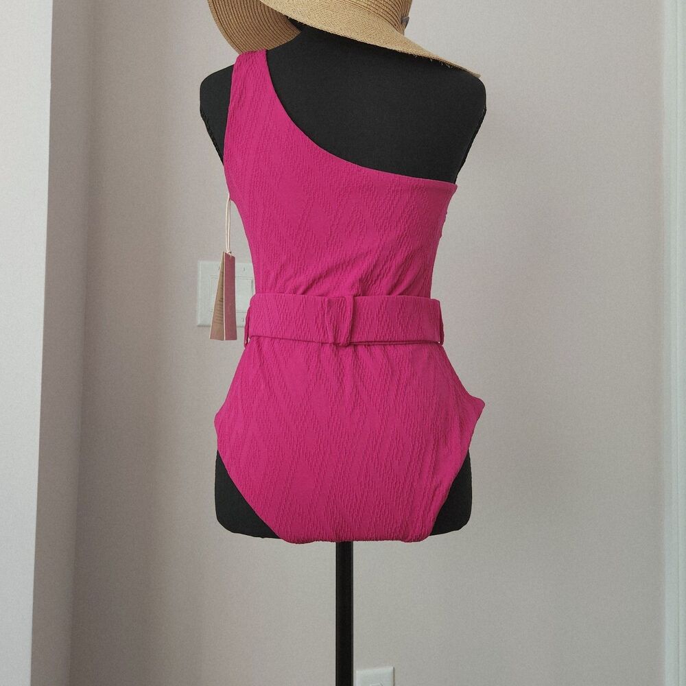 NWT Cosita Linda One Shoulder One Piece Swimsuit Belted Magenta Handmade XL - Picture 4 of 10